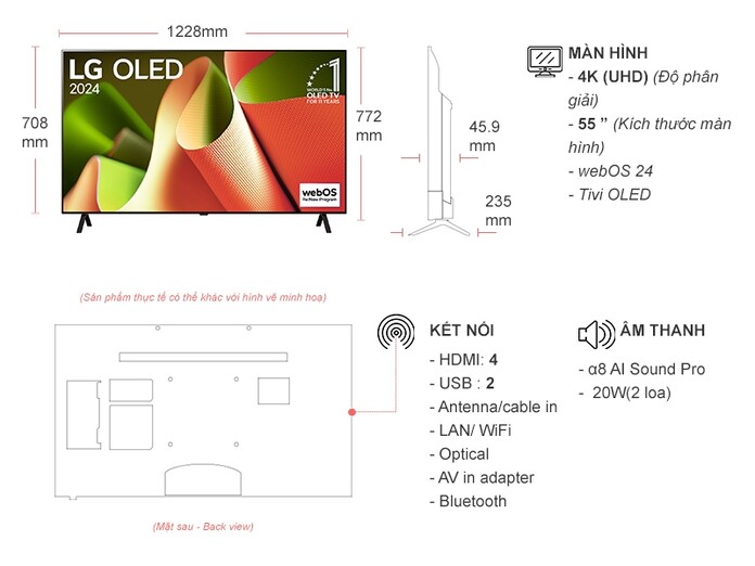 Smart Tivi OLED LG 4K 55 inch 55B6PSA