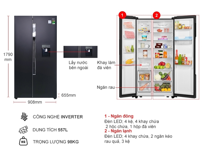 Tủ lạnh Aqua Inverter 510 lít AQR-I565AS (BS)