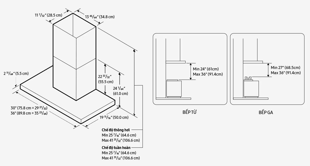 Máy Hút Mùi Samsung NK36CB665WWHSV Bespoke  gắn tường màu trắng