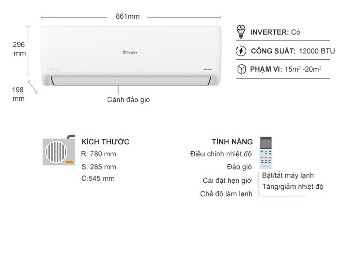 Máy lạnh Casper Inverter 1.5 Hp TC-12IS36