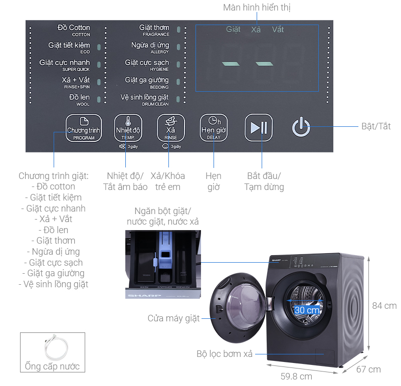 máy giặt Sharp Inverter 10.5 Kg ES-FK1054SV-G