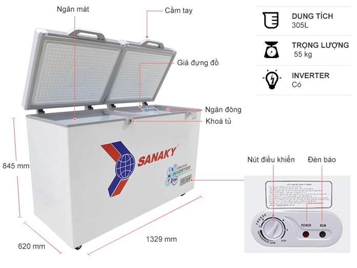 Tủ đông Sanaky Inverter 305 lít VH-4099A4KD