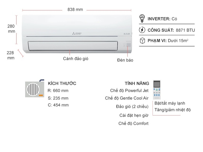 Máy lạnh Mitsubishi Electric Inverter 1 HP MSY-JP25VF