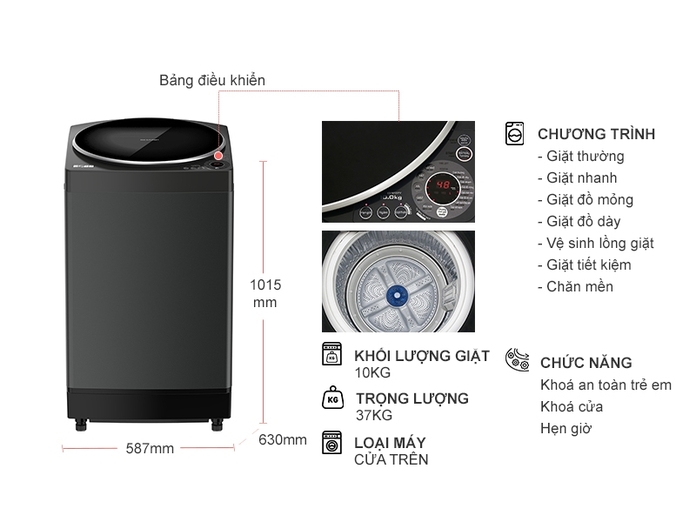 Máy giặt Sharp 10 kg ES-W100PV-H