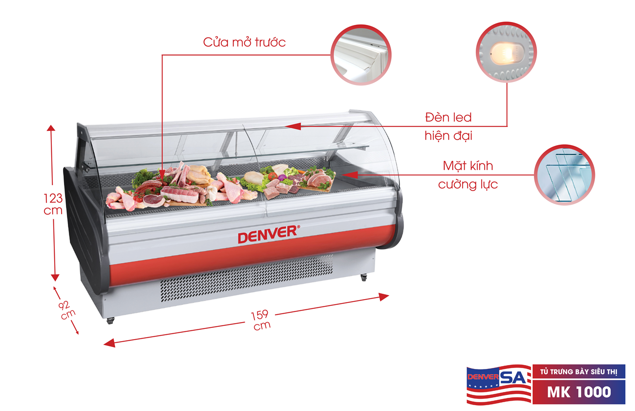 Tủ trưng bày thịt,cá tươi sống Denver MK 1000