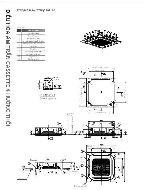 Điều hòa âm trần LG 24000BTU gas R32 ZTNQ24GPLA0 2023