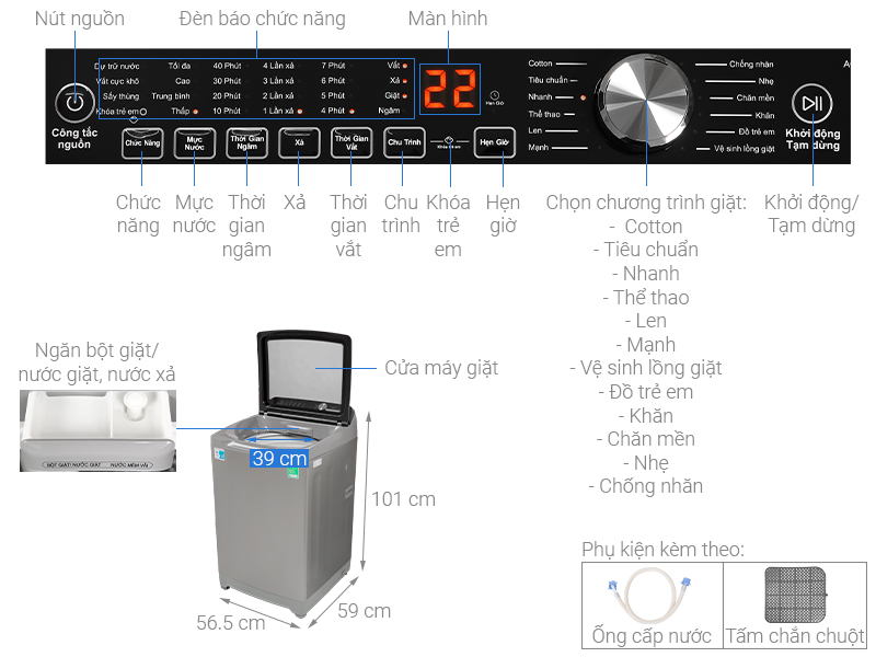 Máy giặt Aqua 10kg AQW-U100FT.BK