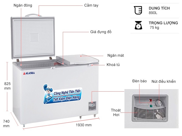 Tủ đông Alaska HB-890 890L 1 ngăn đông