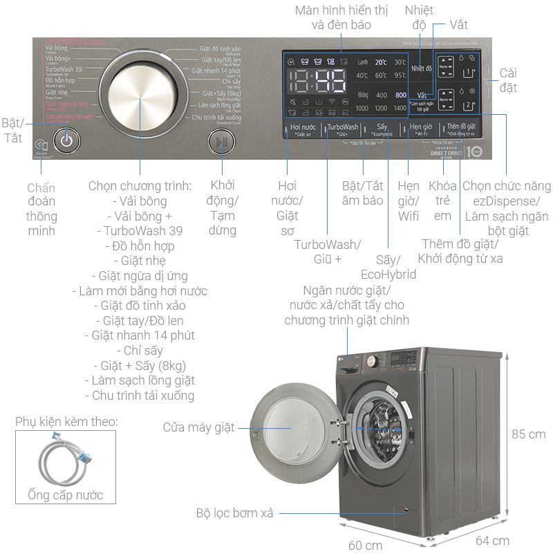 Máy giặt sấy LG FV1414H3BA 14/8kg