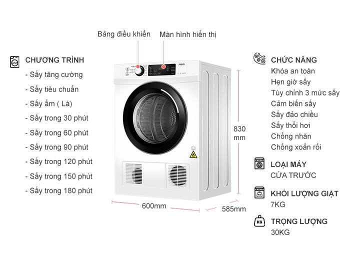 Máy sấy thông hơi Aqua 7Kg AQH-V700F.W