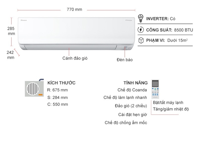 Máy lạnh Daikin Inverter 1 HP FTHF25XVMV/RHF25XVMV