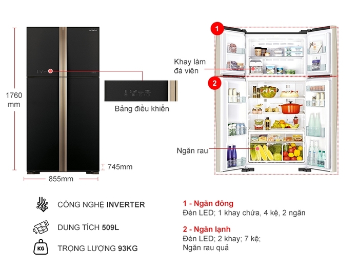 Tủ lạnh Hitachi Inverter 509 lít R-FW650PGV8(GBK)