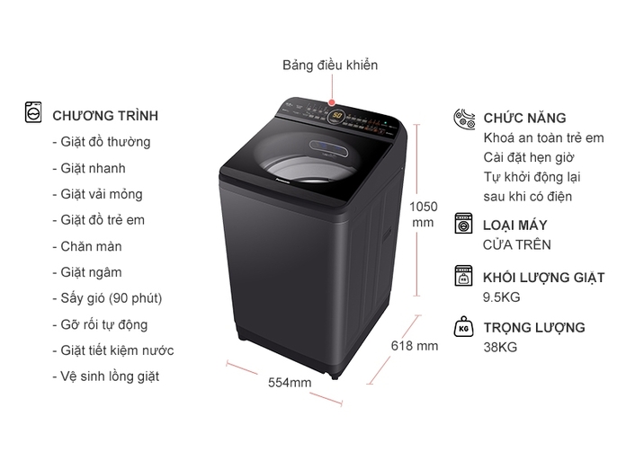 Máy giặt Panasonic Inverter 9.5 Kg NA-FD95V1BRV