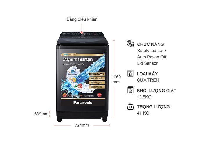 Máy giặt Panasonic Inverter 12.5 kg NA-FD12VR1BV