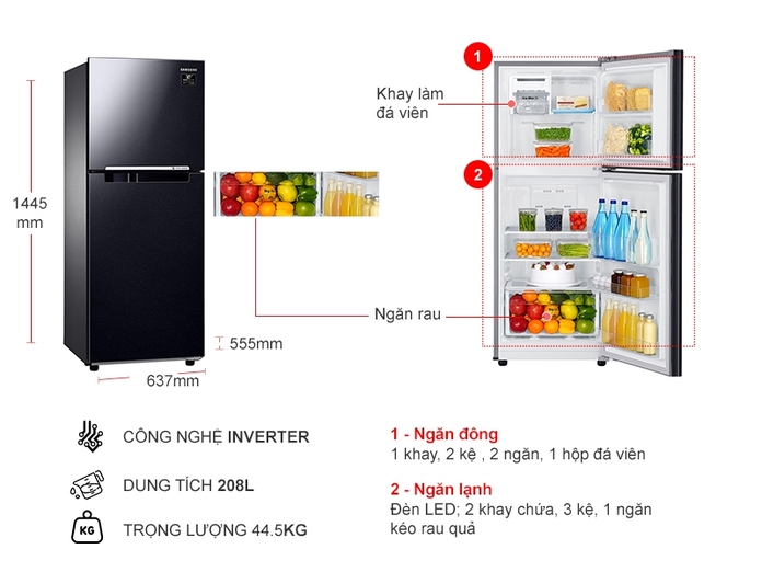 Tủ lạnh Samsung Inverter 208 lít RT20HAR8DBU/SV