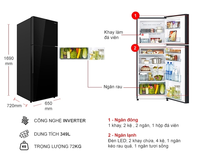 Tủ lạnh Hitachi Inverter 349 lít R-FVY480PGV0(GBK)
