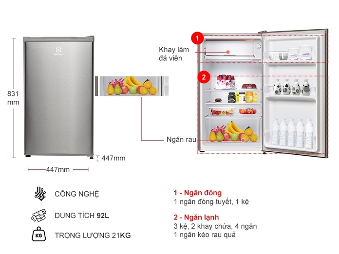 Tủ lạnh Electrolux 94 Lít EUM0930AD-VN