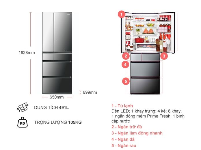 Tủ lạnh Panasonic Inverter 491 lít NR-F503GT-X2