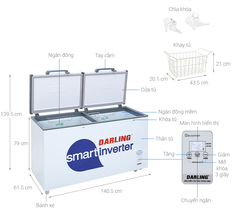 Tủ đông Darling Inverter 450 lít DMF-4699WSI