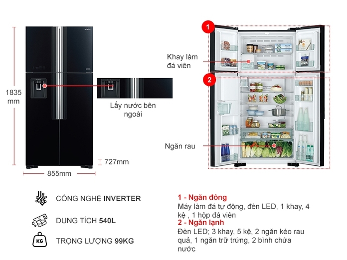 Tủ lạnh Hitachi Inverter 540 lít R-FW690PGV7X(GBK)