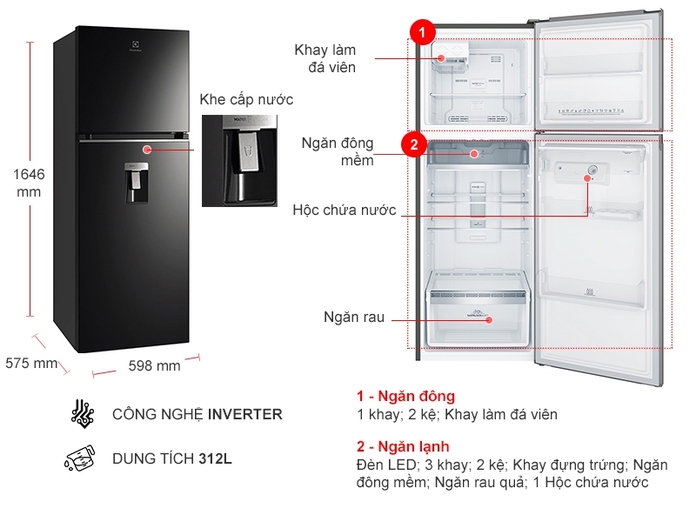 Tủ lạnh Electrolux ETB3460L-B