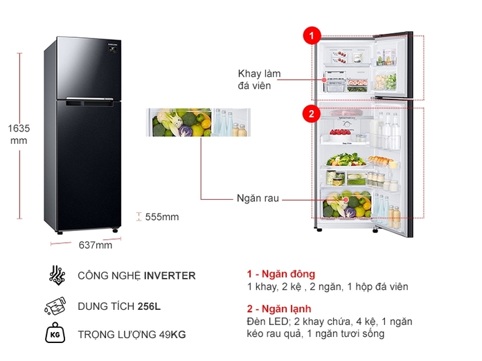 Tủ lạnh Samsung Inverter 256 lít RT25M4032BU/SV