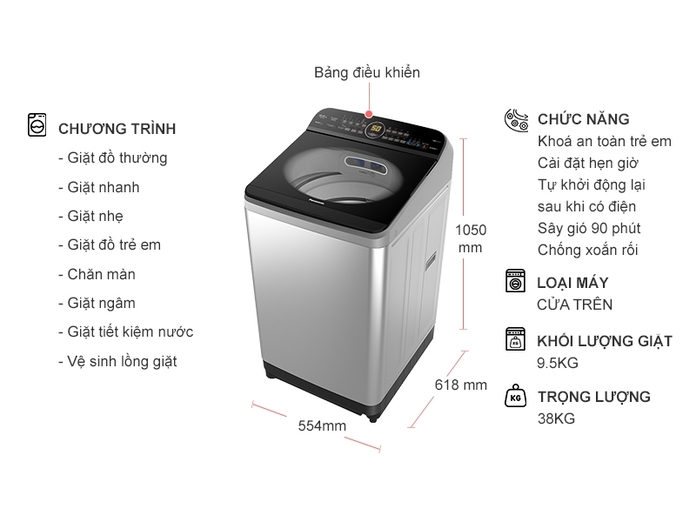 Máy giặt Panasonic Inverter 9.5 kg NA-FD95X1LRV