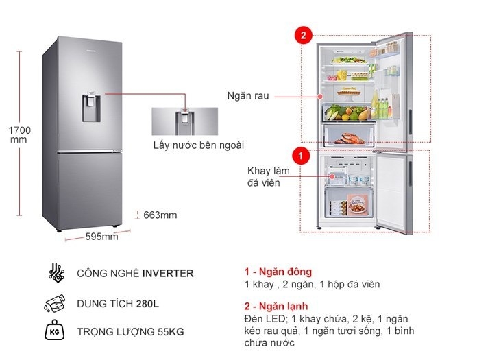 Tủ lạnh Samsung Inverter 307 lít RB30N4170S8S/V