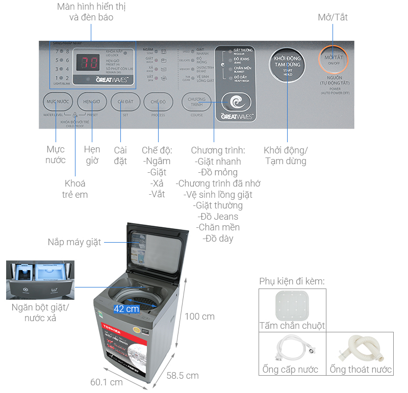 Máy giặt Toshiba Inverter 12kg AW-DUK1300KV(SG) lồng đứng