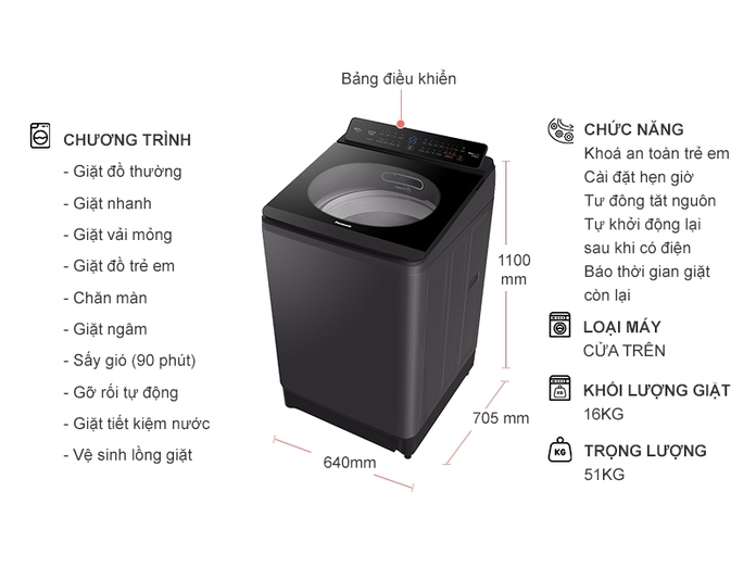 Máy giặt Panasonic Inverter 16 kg NA-FD16V1BRV