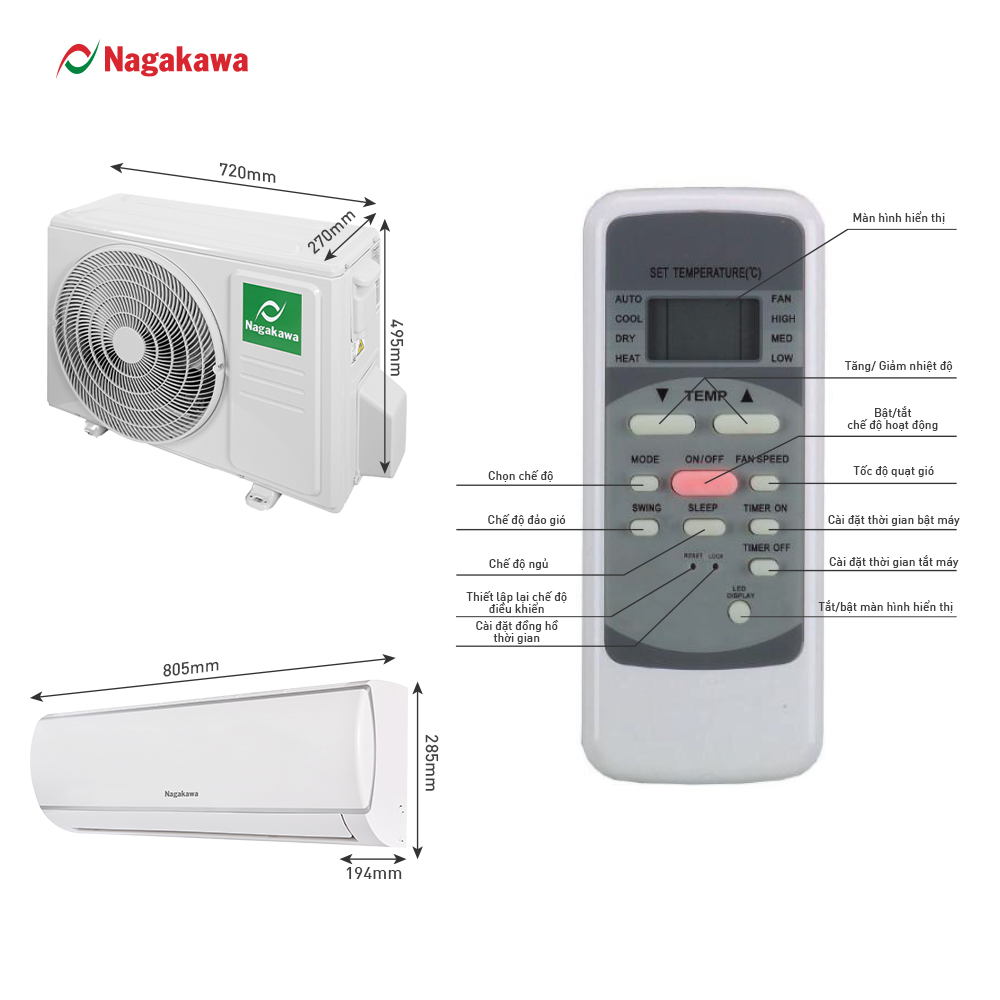 Điều hòa Nagakawa 1200BTU 1 chiều NS-C12R1M05