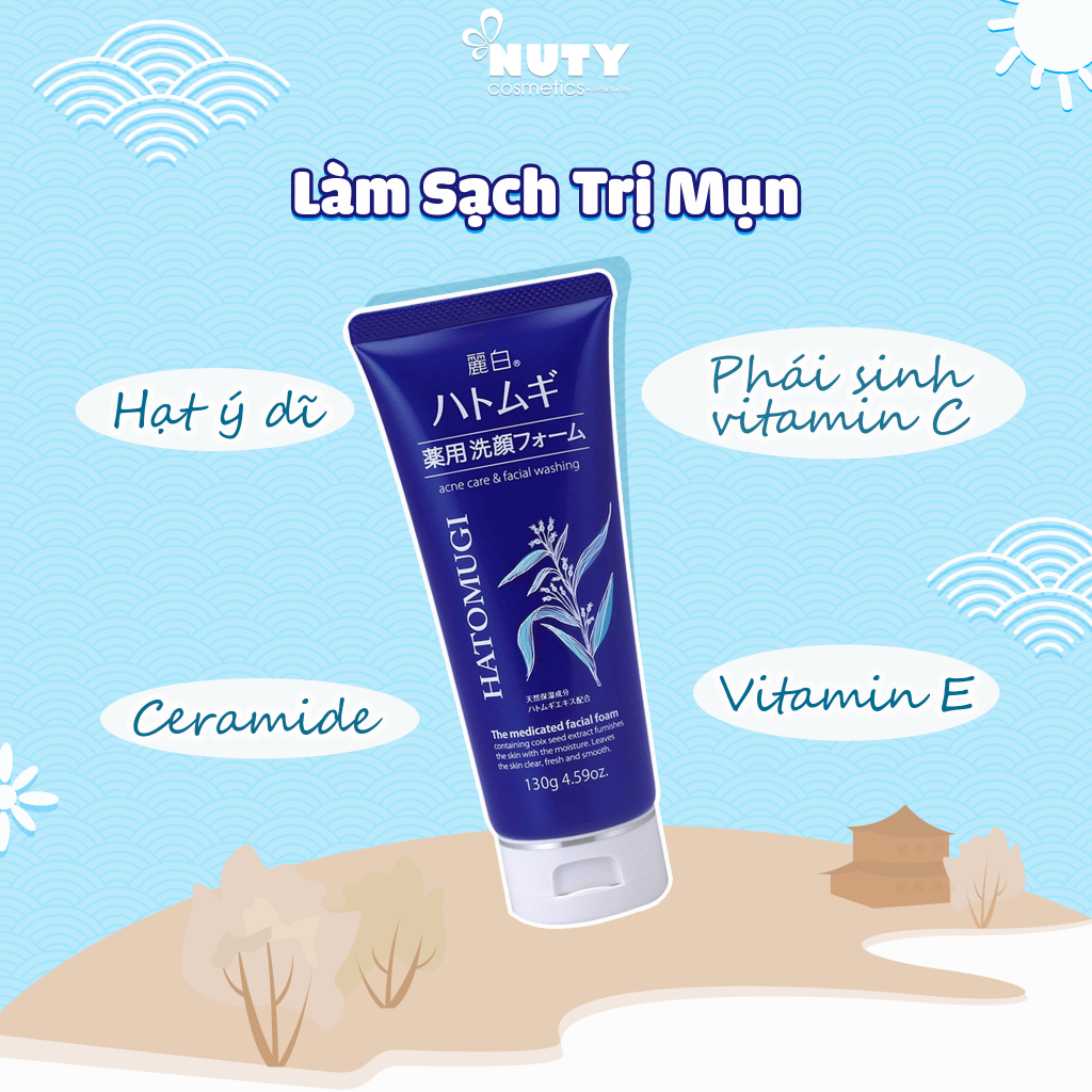 Sữa Rửa Mặt Ý Dĩ Hatomugi The Medicated Facial Foam 130g (Màu Xanh) | LYO  SHOP - Beauty & Heath
