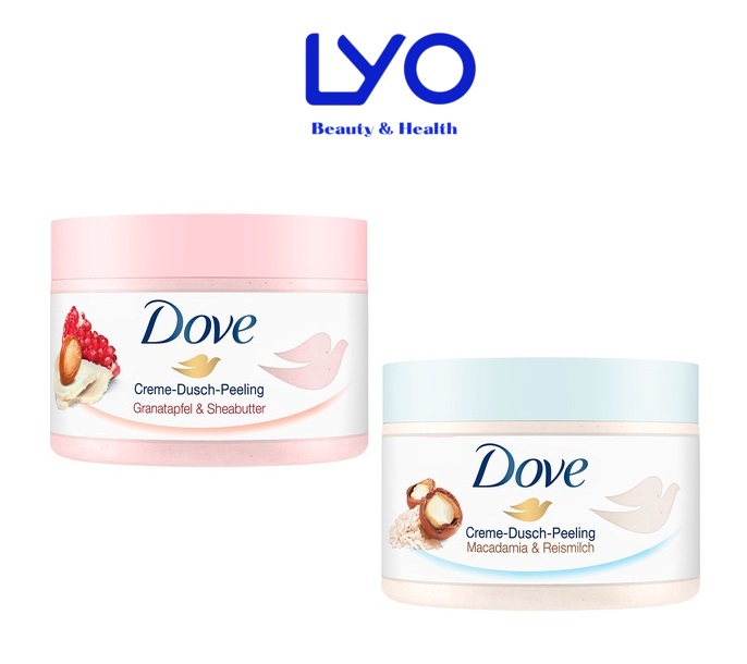 Kem Tẩy Tế Bào chết Dove Bản Đức 225ml (Macadamia - Sữa Gạo)