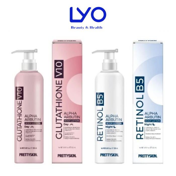 Kem dưỡng trắng da body Prettyskin Glutathione V10 & Retinol B5 250ml