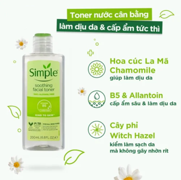 Nước Hoa Hồng Simple Soothing Facial Toner Simple 200ml ( Mẫu mới )