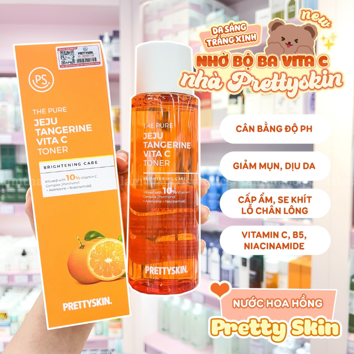 c568 - Nước hoa hồng Prettyskin The Pure Jeju Tangerine Vita C Toner 250ml - Dưỡng trắng, làm sáng da, giảm thâm nám