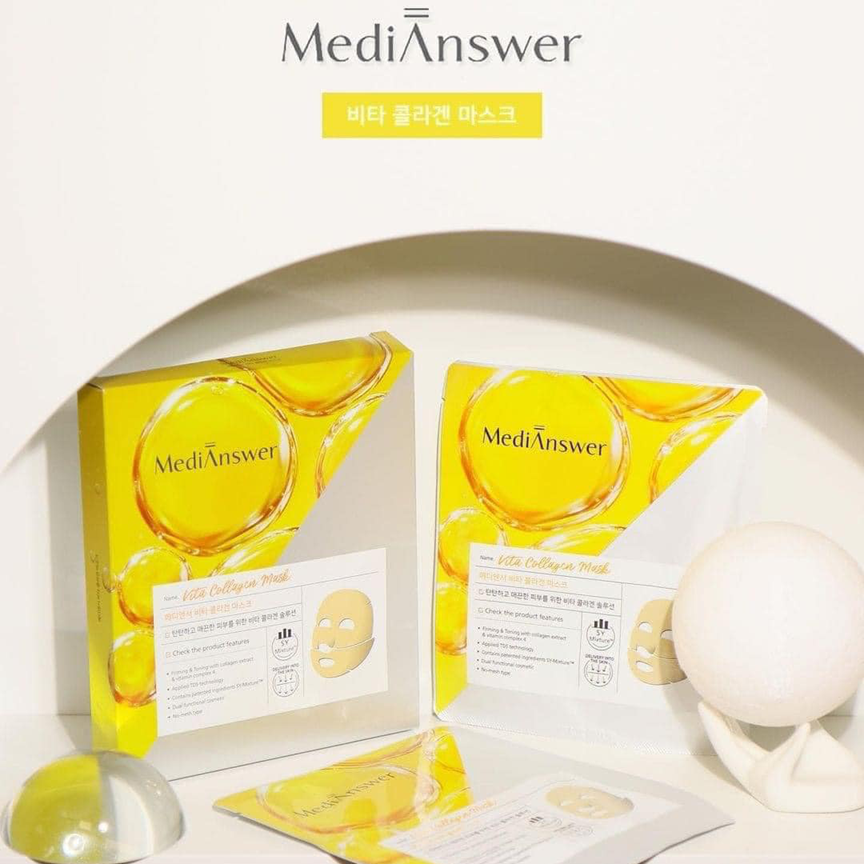 Mặt Nạ Thạch Vàng Collagen Chống Lão Hóa, Cấp Ẩm, Cải Thiện Nếp Nhăn Medianswer Vita Collagen Mask Hàn Quốc 37gx5 Miếng