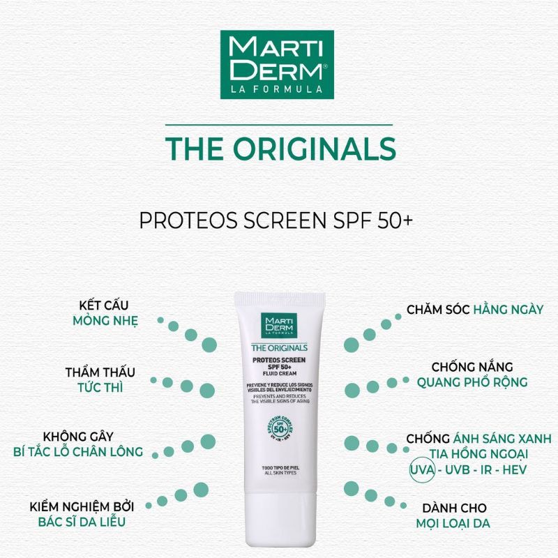 Kem Chống Nắng Phổ Rộng MartiDerm The Originals Proteos Screen SPF50+ 40ml