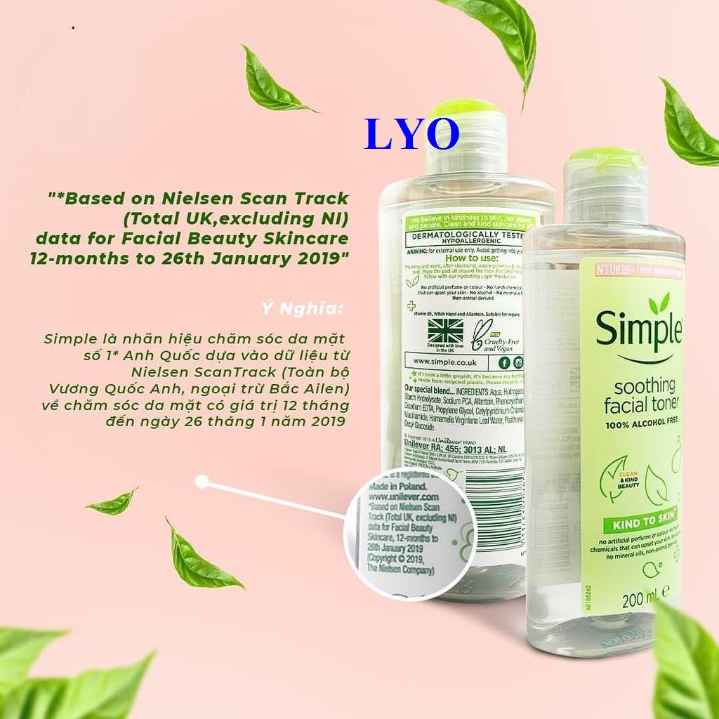 Nước Hoa Hồng Simple Soothing Facial Toner Simple 200ml ( Mẫu cũ )