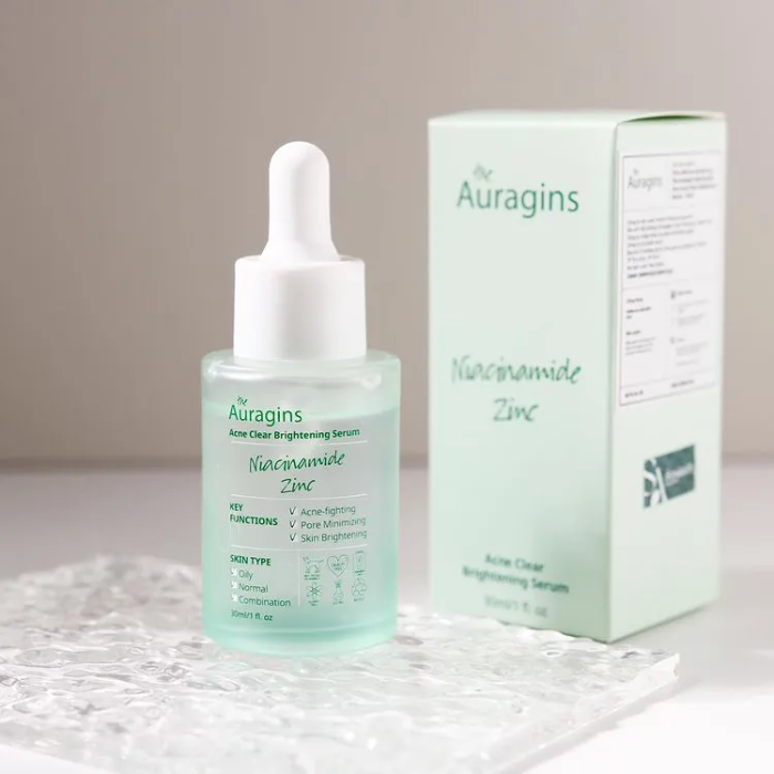Tinh Chất AURAGINS Cho Da Dầu Mụn The 10% Niacinamide + 1% Zinc Acne Clear Brightening Serum 30ml