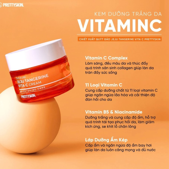 c569 - Kem dưỡng Prettyskin The Pure Jeju Tangerine Vita C 52ml - Dưỡng da sáng mịn, mờ thâm nám