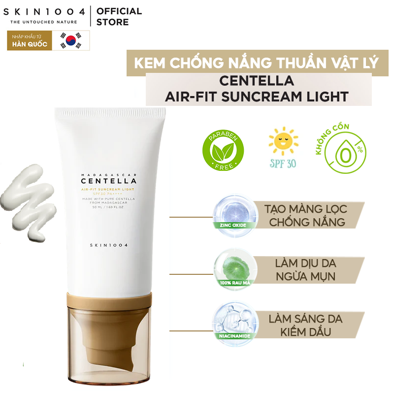 Kem Chống Nắng Rau Má Không Trôi Skin1004 Madagascar Centella Air-Fit Suncream Light SPF 30 PA++++ 50ml ( Da dầu mụn nhạy cảm )
