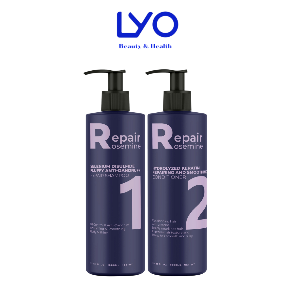 Combo Dầu Gội & Xả Phục Hồi, Làm Phồng Tóc, Giảm Gãy Rụng Rosemine Repair Hàn Quốc 500ml x 2 & 1000ml x 2