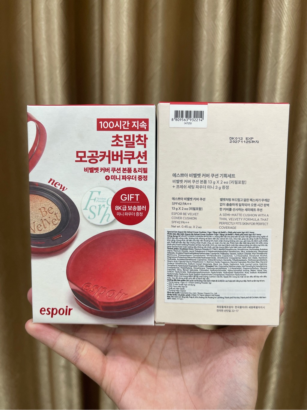 Phấn Nước Che Phủ & Bắt Sáng Espoir Be Velvet Cover Cushion/Be Glow Volume Cushion Flash Glow Edition SPF42 PA+++ 13grx2