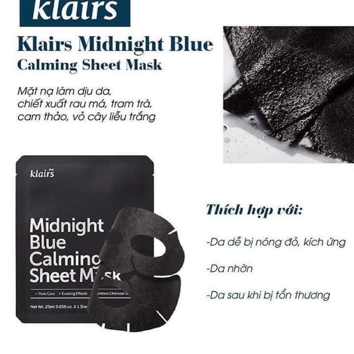 d561 - Mặt nạ làm dịu, giảm kích ứng, phục hồi da Klairs Mignight Blue Calming Sheet Mask 25ml