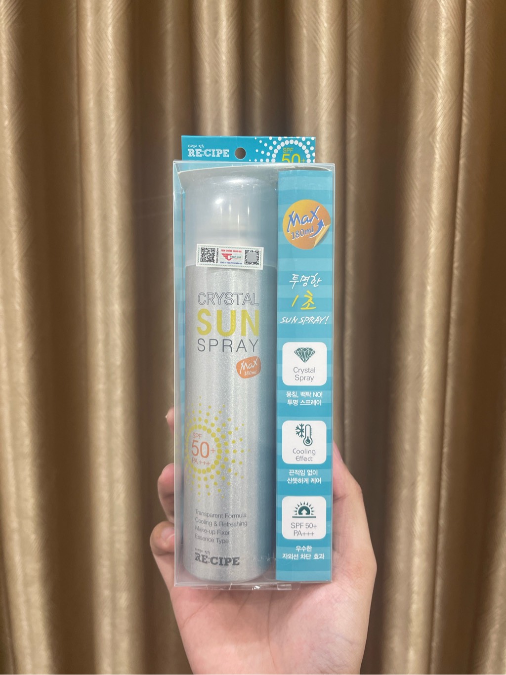 e215 - Xịt Chống Nắng Tối Ưu Cho Mặt & Body RECIPE Crystal Sun Spray RE:CIPE SPF50+ PA+++ Hàn Quốc 180ml