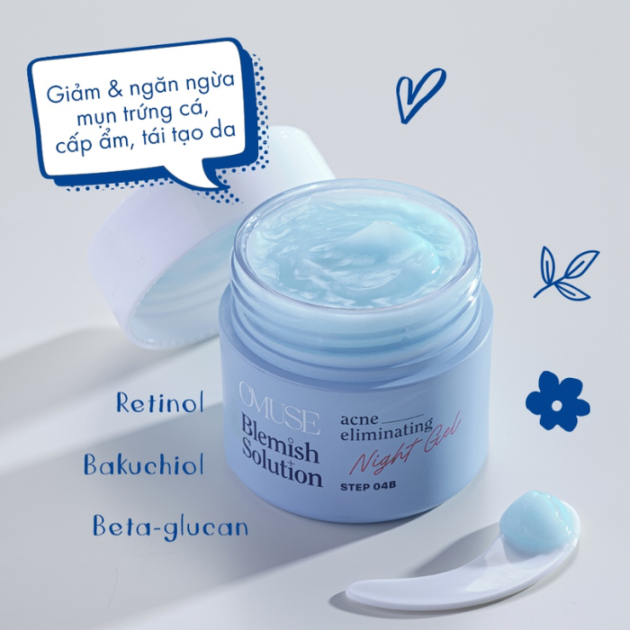 Kem dưỡng giảm mụn và ngăn ngừa mụn OMUSE - Blemish Solution Acne Eliminating Night Gel 50g