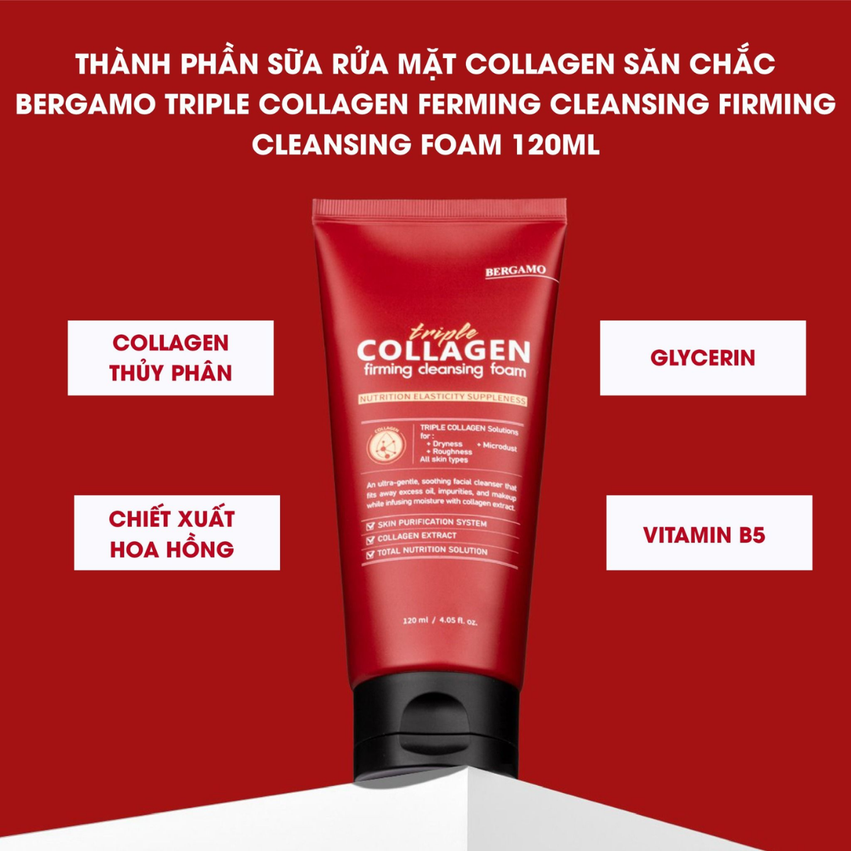Bộ Sản Phẩm Sữa Rửa Mặt/Kem Dưỡng/Tẩy Da Chết/Toner Collagen Săn Chắc Da Bergamo Triple Collagen Firming Hàn Quốc