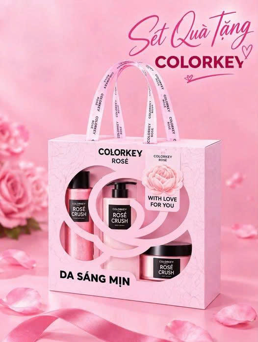 F523 - COLORKEY - Set Quà Da Sáng Mịn Colorkey Rose (Xịt thơm body , Gel tắm, Tẩy da chết body)
