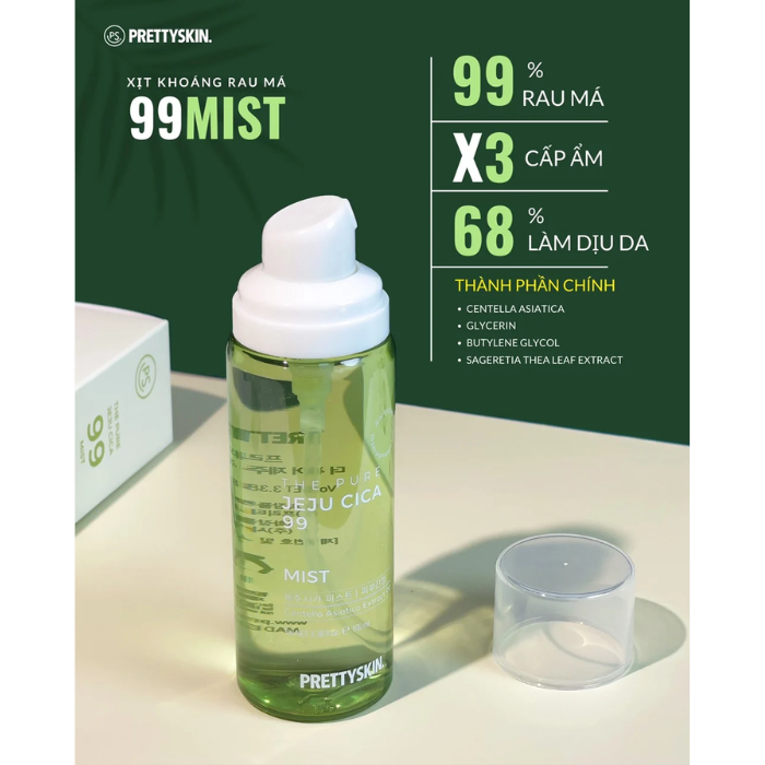 Xịt khoáng rau má Prettyskin The Pure Jeju Cica 99 Mist 100ml
